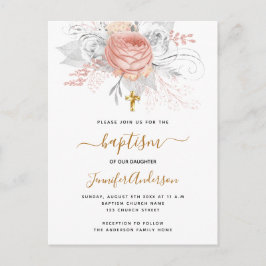 Baptism blommigt guld, vit elegant med ro inbjudan vykort