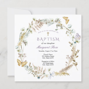 Baptism-Blommigt och fjärilsinbjudan Inbjudningar