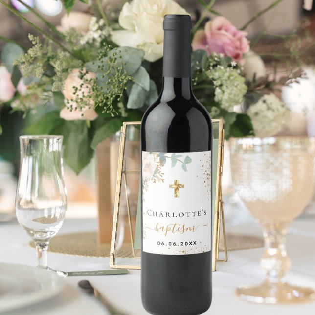 Baptism blommigt pojkvän flicka namn guld kor vinflaska etikett (Skapare uppladdad)