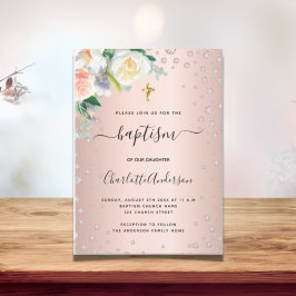 Baptism blommigt ro guld rosa budgetinbjudan flygblad