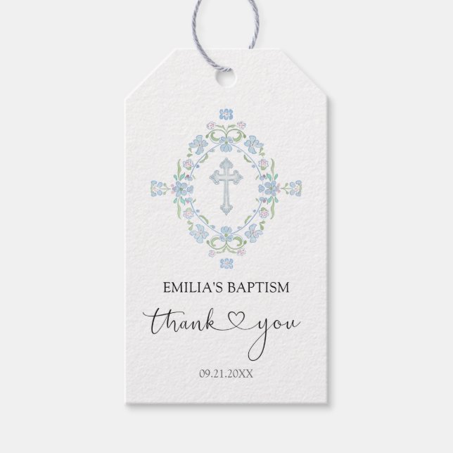 Baptism Blommigt Utandning Kor Tack Presentetikett (Framsidan)