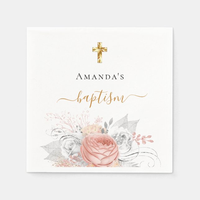 Baptism Blomvita eleganten namn Pappersservett (Framsidan)