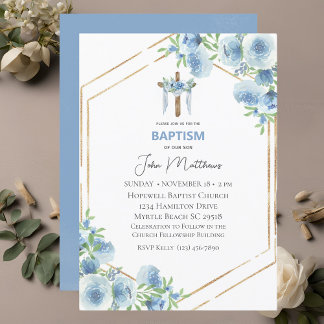 Baptism Blue Blommigt Draped Kor Boys Inbjudningar