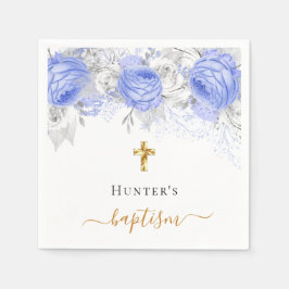Baptism Blue blommigt white boy namn skript Pappersservett
