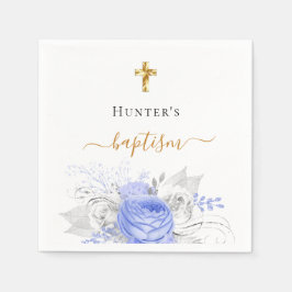 Baptism Blue blommigt white elegant namn-manuspojk Pappersservett