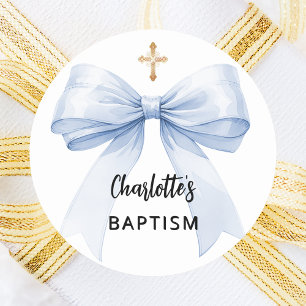 Baptism Blue bow kor Runt Klistermärke