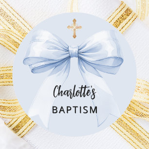 Baptism Blue bow kor Runt Klistermärke
