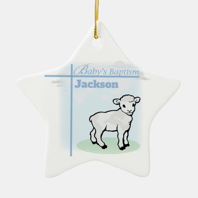 Baptism Blue Boy Lamb, Anpassade Julgransprydnad Keramik (Framsidan)