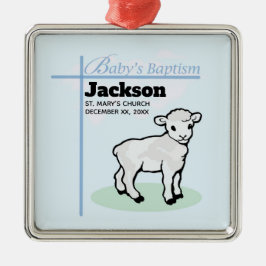 Baptism Blue Boy Lamb, Anpassade Julgransprydnad Metall