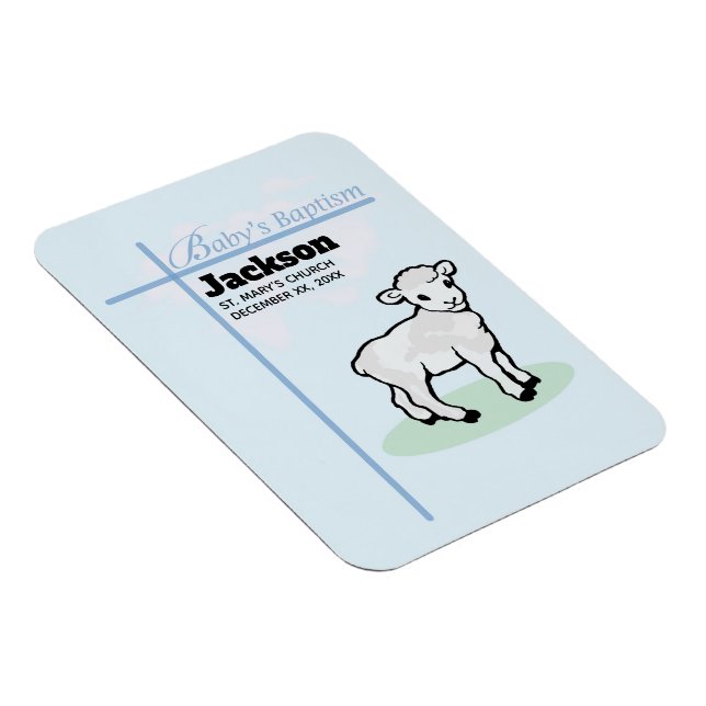 Baptism Blue Boy Lamb, Anpassade Magnet (Högersidan)