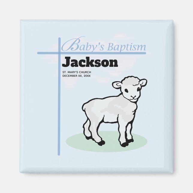 Baptism Blue Boy Lamb, Anpassade Magnet (Framsidan)