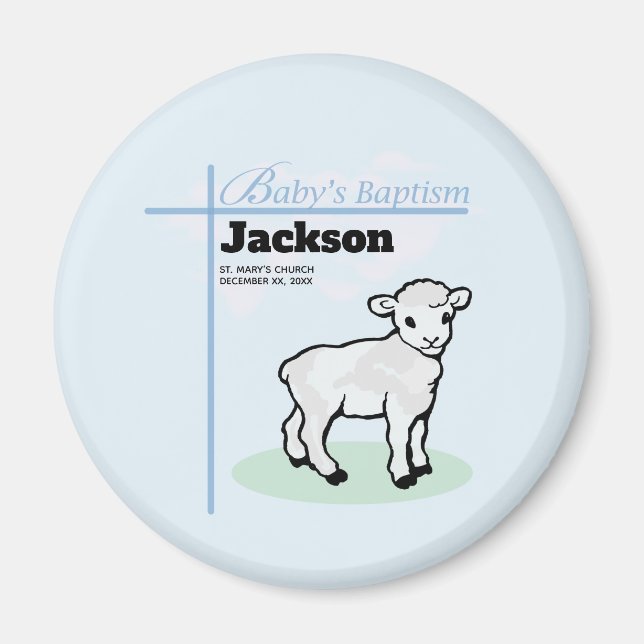 Baptism Blue Boy Lamb, Anpassade Magnet (Framsidan)