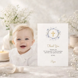 Baptism blue florals photo boy tack kort