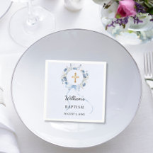 Baptism blue florals wreath boy cross