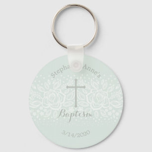 Baptism Blue Opal Fintakt Blommigt Snöre Nyckelring