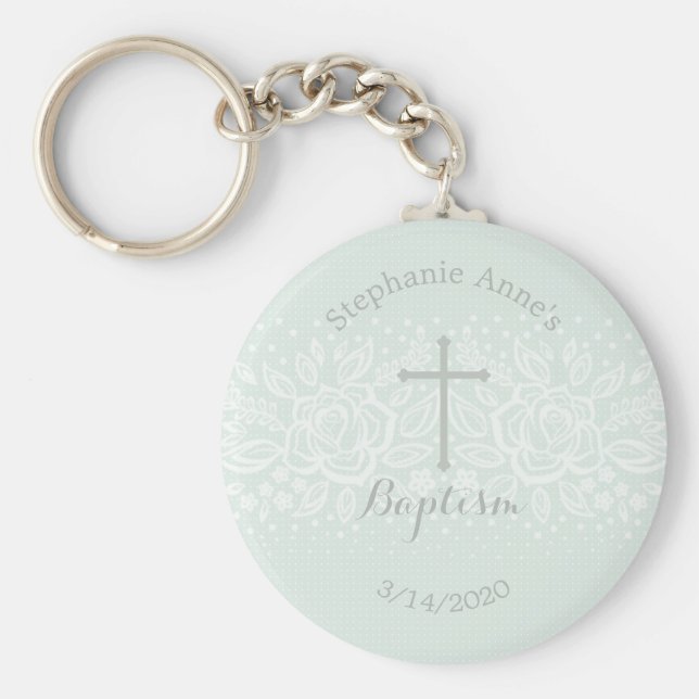 Baptism Blue Opal Fintakt Blommigt Snöre Nyckelring (Framsidan)