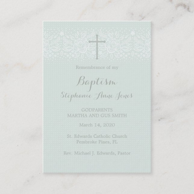 Baptism Blue Opal Fintakt Blommigt Snöre Visitkort (Framsida)