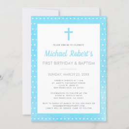 Baptism Blue Polka Dot Inbjudningar