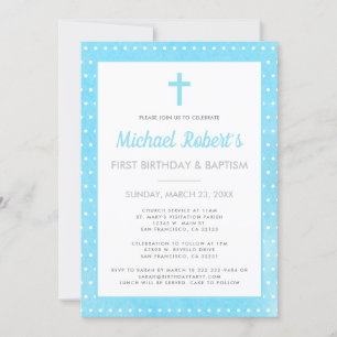 Baptism Blue Polka Dot Inbjudningar
