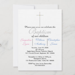 Baptism Blue Rosa Triplets Inbjudningar