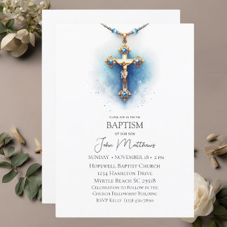 Baptism Blue White Religiösa Kor Boys Inbjudningar