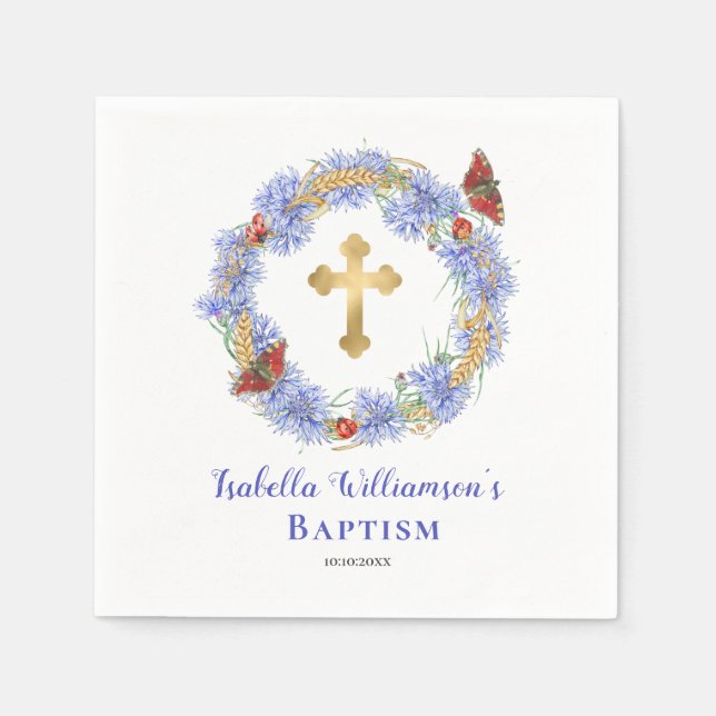 Baptism Blue Wildblomma & Butterfly Napkins Pappersservett (Framsidan)