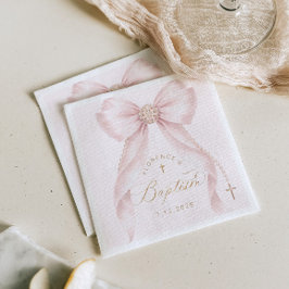 Baptism Blush Pink Bow Pearls Pappersservett