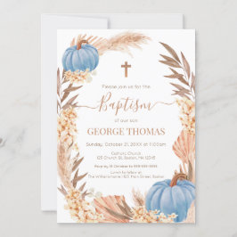 Baptism Boho Pampas arrangement blue Pumpkin Inbjudningar