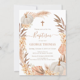 Baptism Boho Pampas arrangement white Pumpkin Inbjudningar