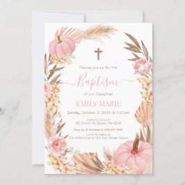 Baptism Boho Pampas Pink Pumpkin Inbjudningar