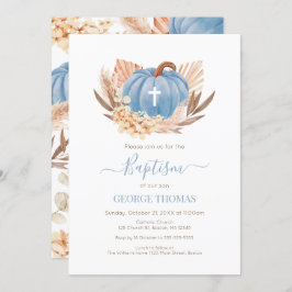 Baptism Boho Pampas Pumpkin blue Inbjudningar