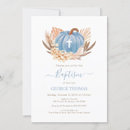 Baptism Boho Pampas Pumpkin blue Inbjudningar