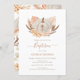 Baptism Boho Pampas white Pumpkin Invitation  Inbjudningar