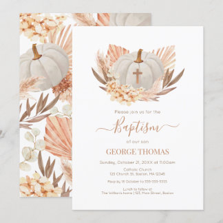 Baptism Boho Pampas white Pumpkin Invitation Inbjudningar