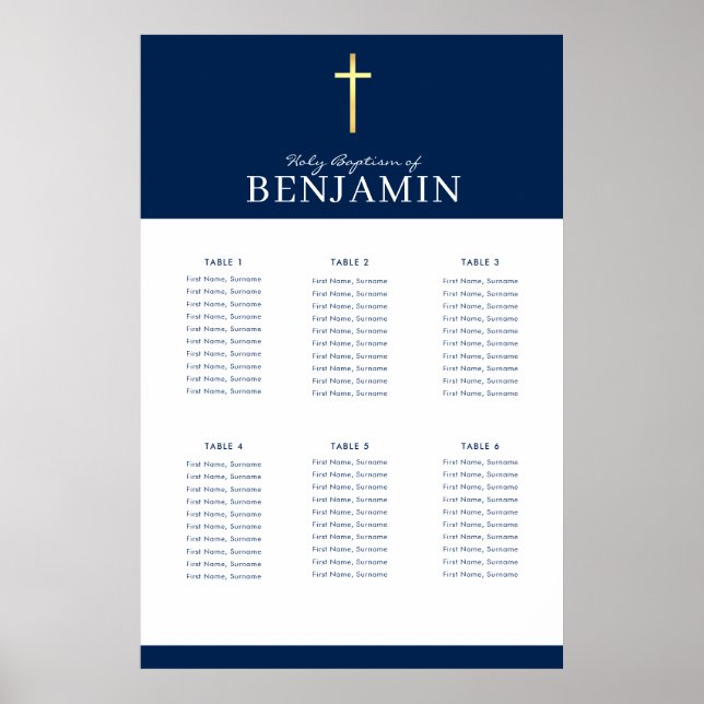 BAPTISM BORD PLAN 6 bord modern marin Poster (Framsidan)