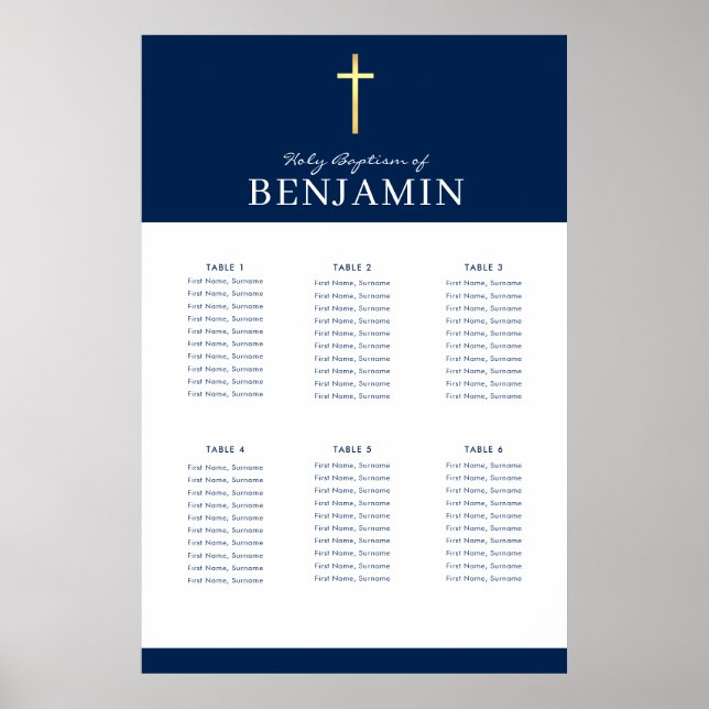 BAPTISM BORD PLAN 6 bord modern marin Poster (Framsidan)