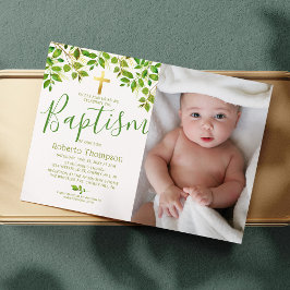 Baptism Botanical Christening Photo Inbjudningar