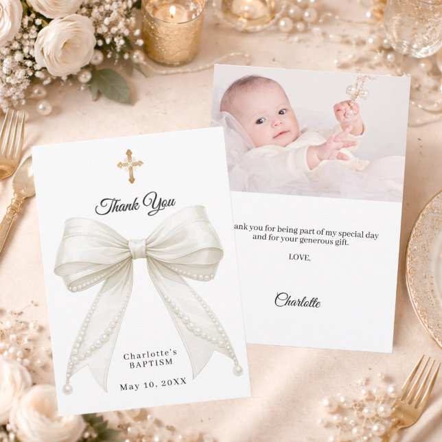 Baptism bow white ivory pearls photo tack kort (Skapare uppladdad)