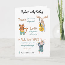 Baptism Boy Cute Musical Animals med Bible Verse