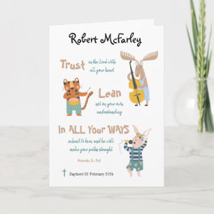 Baptism Boy Cute Musical Animals med Bible Verse Kort