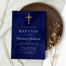Baptism Boy Elegant Royal Blue Watercolor