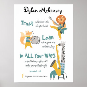 Baptism Boy Funny Musical Animals och Bible Verse Poster