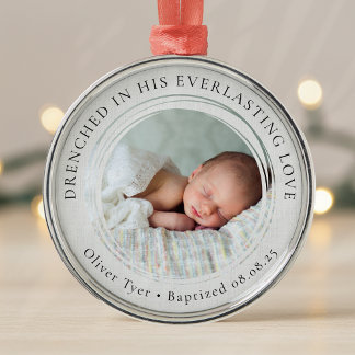 Baptism Boy Girl Photo Keepsaké Julgransprydnad Metall