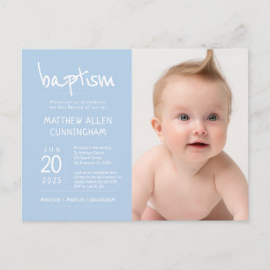 Baptism Boy Modern + enkel fotoinbjudan Vykort
