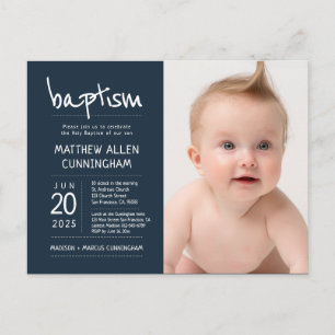 Baptism Boy Modern + enkel fotoinbjudan Vykort