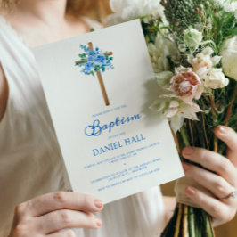 Baptism Boy Modern Ro Dusty Blue Inbjudningar