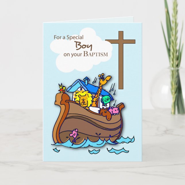 Baptism Boy Noahs Ark, Cute Animals Kort (Framsida)
