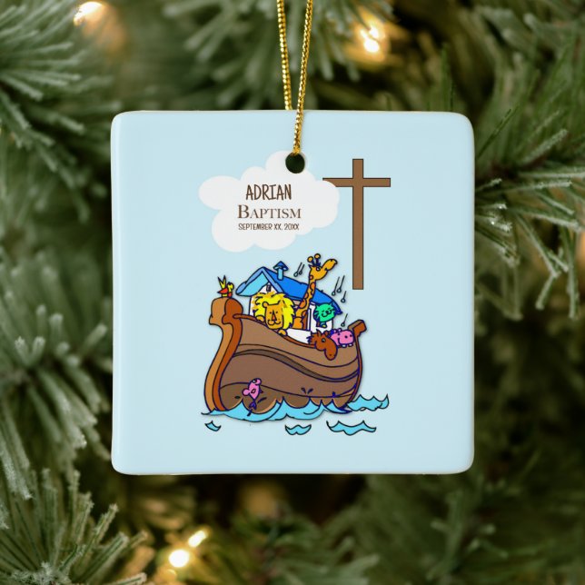 Baptism Boy Noahs Ark, Cute Animals Personlig Julgransprydnad Keramik (Träd)