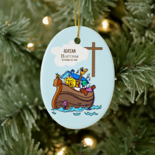 Baptism Boy Noahs Ark, Cute Animals Personlig Julgransprydnad Keramik