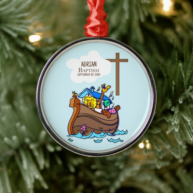 Baptism Boy Noahs Ark, Cute Animals Personlig Julgransprydnad Metall (Träd)